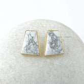 White Howlite Stud Earrings - Handmade Studs - 925 Silver - 16x20mm Fancy - Multi Stone Jewelry - Jewelry For Wedding - Gift For Young Lady
